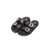 Yokono Sandalias planas de mujer de piel MORENA-306 NEGRO | Zapatos mujer Primavera-Verano | Piel vacuna Napa | 2 CM
