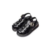 Yokono Sandalias planas de mujer de piel TUNEZ-251 NEGRO | Zapatos mujer Primavera-Verano | Piel vacuna Napa | 2 CM
