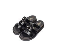 Yokono Sandalias planas de mujer de piel TUNEZ-256 NEGRO | Zapatos mujer Primavera-Verano | Piel vacuna Napa | 2 CM