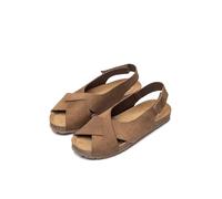 Yokono Sandalias planas de mujer de piel VILLA-251 MARRON | Zapatos mujer Primavera-Verano | Piel vacuna Serraje | 2 CM