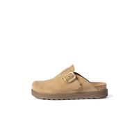 Yokono Zueco Plano TUNEZ-599 MARRÓN Claro | Zapatos Mujer Primavera-Verano | Piel Vacuna Serraje | 4 CM
