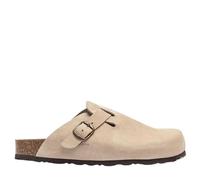 YOKONO Zuecos planos de mujer de piel ZUECO-599 BEIGE | Zapatos mujer Primavera-Verano | Piel vacuna Nobuck | 2 CM