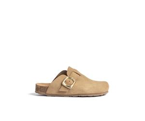 Yokono Zuecos Planos de Mujer de Piel ZUECO-650 Beige | Zapatos Mujer Primavera-Verano | Piel Vacuna Serraje | 2 CM