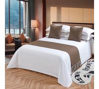 Yokqexz Pañuelo De Cama Bordado Tamaño King con Flecos, Accesorio De Cama De Lujo For Decoración del Hogar Y Dormitorio(Brown,50 * 180cm for 120cm Bed)