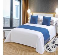 Yokqexz Pañuelo De Cama Bordado Tamaño King con Flecos, Accesorio De Cama De Lujo For Decoración del Hogar Y Dormitorio(Blue,50 * 210cm for 150cm Bed)