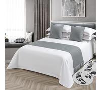 Yokqexz Pañuelo De Cama De Hotel con Ribete De Borlas, Tamaño Queen, Tela Antiarrugas For Decoración De Dormitorio, Estilo Hotel, Decoración del Hogar(Gray,50 * 210cm for 150cm Bed)