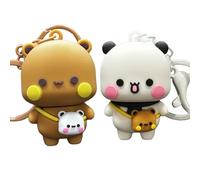 YOKUSHI 2 llaveros lindos de Bubu Dudu, estatua de dibujos animados Kawaii, osos de panda, llaveros para mujer, mochilas, llaves de coche, regalo blanco y marrón, talla única