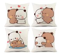 YOKUSHI Bubu and Dudu Bears - Juego de 4 Fundas de Almohada Decorativas de Lino de Doble Cara con Cremallera Invisible, decoración de sofá para Sala de Estar (B)