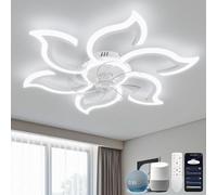 YOLEDY Smart Lampara Ventilador Techo Dormitorio, 88cm Ventilador Techo con Luz y Mando Compatible con Alexa y Google Home, Plafon Led Techo Ventilador Silencioso, Modo Verano/Invierno, Blanco