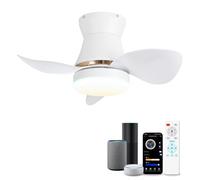 YOLEDY Ventilador de Techo Inteligente con Luz, Compatible con Alexa y App, Plafón LED Regulable con Mando a Distancia, Motor Silencioso, Modo Invierno, Ideal para Dormitorio, 53cm