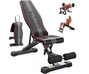 YOLEO Banco de Pesas Ajustable Plegable, Banco de Musculación Plano, Inclinado y Declinado, Banco de Ejercicios para Entrenamiento de Cuerpo Completo, Fitness para Casa (Rojo)