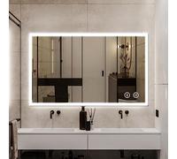 YOLEO Espejo de baño con luz led, de pared, 100 x 60 cm, con interruptor táctil y función antivaho, luz blanca fría de 6400 K