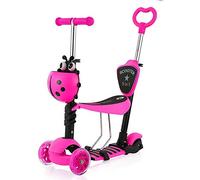 YOLEO Patinete para Niños 5-en-1, Patinete 3 Ruedas LED Parpadeantes, Scooter para Niños con Manillar Ajustable Asiento Extraíble de 2 a 8 años, Carga Máxima de 50 kg, Regalo para Niños (Rosa)