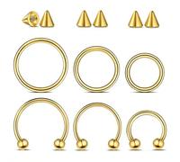 Yolev 12 anillos de herradura para tabique de 16 g, piercing de acero quirúrgico, joyería de piercing de 8 mm/10 mm/12 mm, con bisagras, segmento de clic, labio, ceja, daith, hélice, cartílago, 16g