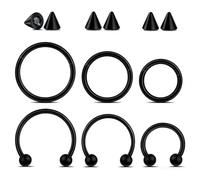 Yolev 12 anillos de herradura para tabique de 16 g, piercing de acero quirúrgico, joyería de piercing de 8 mm/10 mm/12 mm, con bisagras, segmento de clic, labio, ceja, daith, hélice, cartílago, 16g