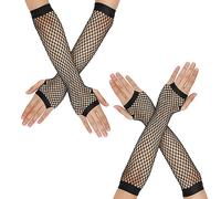 Yolev 2 Pares Guantes de Rejilla para Mujer Guantes Largos sin Dedos Calentadores de Brazos de Color Negro Guantes de Rejilla Fiesta Retro de los años 80 Suministros para Disfraces de Discoteca
