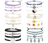 Yolev 20 Piezas Pulseras de Cuerda Bohemia para Mujer Pulseras de Ondas de Surf en la Playa Pulseras Amistad Trenzadas a Mano Ajustables Pulseras Tobillera de Cuerda de Verano Mujer Verano Niña