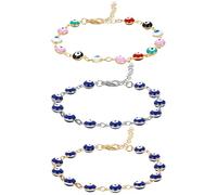 Yolev 3 Piezas Pulsera Ojo Malvado para Mujer Hombre Niña Ojo Turco Pulsera Mal de Ojo de Acero Inoxidable Chapada en Oro de 18 Quilates Tobillera de Protección Regalos de Joyería para Mujer Niña