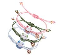Yolev 3 Piezas Pulseras Gato Maneki Neko Pulsera Lindo Gato de la Suerte Pulsera de Cuentas Cerámica Cadena de la Suerte Pulseras para Amigas de Amuleto de la Suerte con Campana Ajustable