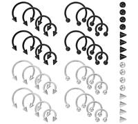 Yolev 32 Piezas Piercing Septum Acero Quirúrgico 14G Tamaños Múltiples Anillo de Herradura Nariz Diafragma Pendientes de Aro de Herradura Mujer Hombre Sonrisa Piercing Nariz Aro Joyería