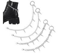 Yolev 4 cadenas de remache para botas de mujer, cadenas de botas punk extraíbles de metal para zapatos, estilo punk, plata, decoración de zapatos