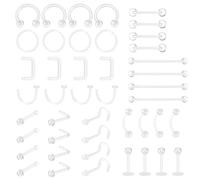 Yolev 44 retenedores de piercing acrílico transparente para nariz, lengua, pezón, pezón, vientre, labios, labret, tabique, oreja, cartílago, piercing de plástico, joyas para quirófanos