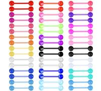 Yolev 48 piercings para lengua, 14 g, que brillan en la oscuridad, rectos, acrílicos, para mujeres y hombres, color caramelo, anillos flexibles para lenguas para mujeres y hombres