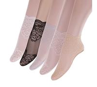 Yolev 5 Pares Medias Cortas Mujer Tobilleros Cortos de Encaje Medias Fantasia Calcetines de Rejilla Calcetines de Encaje de Malla con Volantes Finos de Verano para Mujeres y Niñas