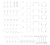 Yolev 55 piezas de retenedores transparentes para piercing de tabique, aretes de nariz, aretes flexibles para labios, oreja, nariz, lengua, anillo de pezón, cartílago, retenedor de piercing de