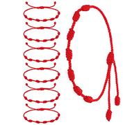 Yolev 6 Piezas Pulsera Roja Pulsera de Cuerda Roja Ajustable Anudada Cábala Pulsera Hilo Rojo Amuleto Pulsera de Amuleto Pulsera de Protección de Amistad Hecha a Mano