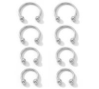 Yolev 8 anillos de herradura de plata de 16 G, de acero quirúrgico, para nariz, cartílago, nariz, ceja, tragus, hélice, labio, piercing pequeño para tabique, joyería para mujeres y hombres, 6/8/10/12