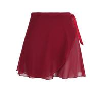 Yolev Falda de Ballet para Mujer Falda Envolvente de Gasa Falda de Baile Cintura Ajustable Lazos Falda de Ballet para Gimnasia (Rojo Oscuro)