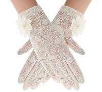 Yolev Guantes de Encaje Floreados para Mujer Lace Gloves Cortos Elegantes Guant Elásticos de Verano Halloween Guantes de conducción con Pantalla Táctil para la Cena de la Opera Boda