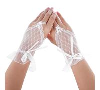 Yolev Guantes de Encaje Lazo Corto Bodas Guantes Rejilla Blanco Negro Novia y Damas de Honor Elegante Banquete Boda de Halloween Fiesta del té Baile de Graduación Cosplay Funeral Guantes de Mascarada