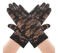 Yolev Guantes de Encaje para Mujer Guantes de Rejilla Florales Recortados Guantes de Boda para Novia Cena de Opera Fiesta de té Funeral (negro)