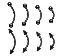 Yolev Piercing de Ceja y Labio de Acero Quirúrgico 16G 8 Piezas Diafragma Negro Barra Curva Clavo Personalizado 1,2 mm