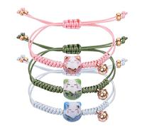 Yolev Pulsera de la Suerte Maneki Neko - 3 Piezas Gato de la Fortuna Con Cuentas de Cerámica - Amuleto Trenzado Ajustable Con Campana