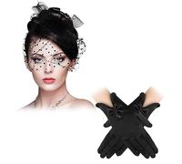 Yolev Sombrero Fascinador Guantes de Satén para Mujer Velo de Plumas Sombrero de Malla para Fiesta de té Guantes de Opera Negros Retro Accesorios de Ropa para Mujer de los Años 20