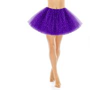 Yolev Tutu Morado Oscuro Mujer con Estrellas de Lentejuelas Tutus de Bailarina de Tul de 3 Capas Falda de Tul de Burbujas Retro de Disfraz de Los 80 Mujer Carnava Cosplay Dia de los Muertos Disfraz