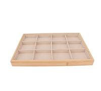 YolieraArt 12 Grid Jewelry Tray, Wood Velvet Organizer, 13.98 x 9.65 x 1.18in, for Bedroom Drawer Table Jewelry Display (Beige)