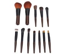 YolieraArt Juego de 12 brochas de maquillaje de viaje, mini brochas cosméticas de pelo sintético para polvos, rubor y sombra de ojos, kit de brochas portátiles de color negro y marrón con asas de