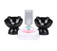 YolieraArt Juego de cuencos de comida y agua para gatos, alimentador 3 en 1 antipuntas con dispensador automático, diseño de protector de cuello ancho para promover el bienestar, botella de agua