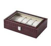 YolieraArt Watch Box, 12 Slot Crocodilian Pattern Artificial Leather Case, Clear Lid with Key, 11.8 x 7.9 x 3.1 Inch, Suitable for Mens Storage Display