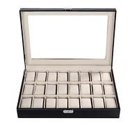 YolieraArt Watch Storage Case, 24 Slot Wooden PU Leather Lockable Watch Organizer, 16.9 x 11.4 x 3.5 Inch, Suitable for Display Storage and Gift