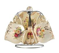 YOLIFE Juego de 2 Tazas de Té y Platillos Con Soporte, Porcelana Floral Vintage, 8 Onzas