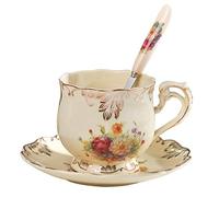 Yolife Juego de tazas y platillos, taza de café vintage de 6.6 oz, servicio de té para 1 persona con soporte para pasteles y cupcakes, regalo para familia y amigos en diferentes ocasiones