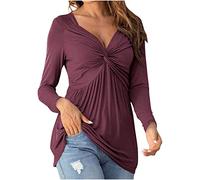 Yolimok 2023 Camiseta de Manga Larga de Mujer Elegante Blusa Largo Camisa Moda Cuello V Casual Color sólido Basica Sudadera Suelto Primavera Tops Fiesta Tumblr Sudadera T-Shirt Original Jersey
