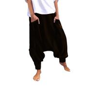 Yolimok Pantalones para Hombre, Pantalones harén con elástico, Pantalones Hippie para Hombre, Pantalones Bombachos Vintage de algodón Bohemio, Pantalones de Calle con puños Aladdin harén