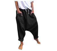 Yolimok Pantalones para Hombre, Pantalones harén con elástico, Pantalones Hippie para Hombre, Pantalones Bombachos Vintage de algodón Bohemio, Pantalones de Calle con puños Aladdin harén