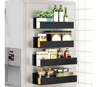 Yolispa Etagere Magnetique Frigo, Juego de 4 estantes para especias, soporte para especias sin taladro, estante lateral del refrigerador para la organización de la cocina